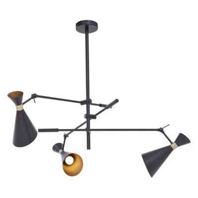 View of Orsina 3 Shade Black & Gold Triple Pendant, Hanging Ceiling Light With ...