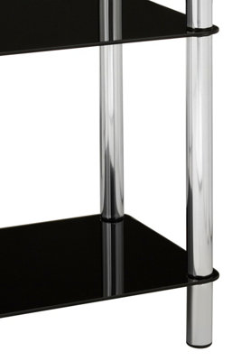 Orsina 3 Tier Black Glass Shelf Unit, Modern Black Shelving Unit With ...