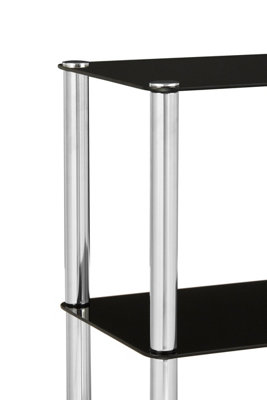 Orsina 3 Tier Black Glass Shelf Unit, Modern Black Shelving Unit With ...