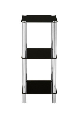 Orsina 3 Tier Black Glass Shelf Unit, Modern Black Shelving Unit With ...