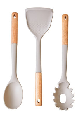 Orsina 3pc Kitchen Tool Set with Stone Grey Silicone Heads,Kitchen ...