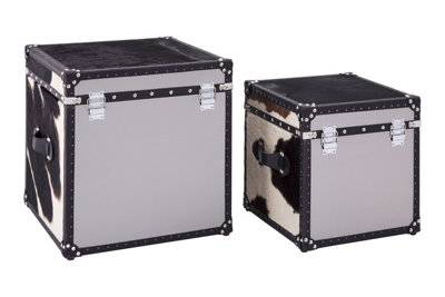 Orsina Black And White Genuine Cowhide Storage Trunk Set,Natural ...