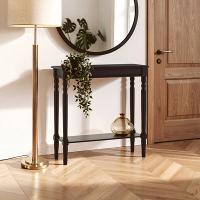 Orsina Black Console Table for Hallway, Pine Wood Hallway Table for Home Office Décor, Wood Table with Carved Legs
