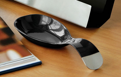 Orsina Black Enamel Spoon Rest, Durable Metal Holder With Glossy Enamel ...