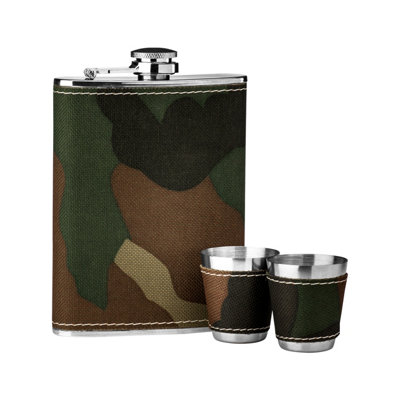 Orsina Camouflage Hip Flask And Shot Glasses Set, 5oz Stainless Steel ...