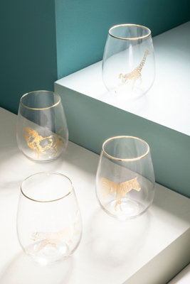 Orsina Comfortable Grip Gold Lion Curved Tumbler, Versatile Tumbler For Parties, Easy Sipping Restaurant Tumbler