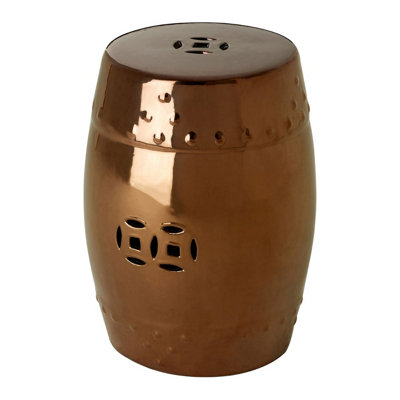 Orsina Copper Finish Table and Stool, Drum Stool Table, Ceramic Stool ...