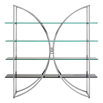 Orsina Curved Design Shelf Unit With Black Glass Shelves,Versatile ...