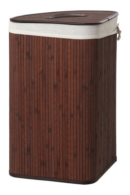 Orsina Dark Brown Bamboo Corner Laundry Hamper, Space-Saving Triangular ...