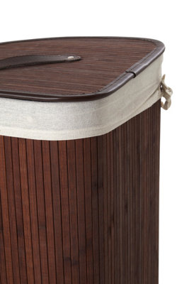 Orsina Dark Brown Bamboo Corner Laundry Hamper, Space-Saving Triangular ...