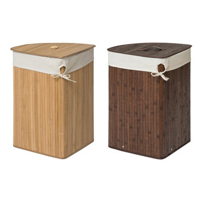 Orsina Dark Brown Bamboo Corner Laundry Hamper, Space-Saving Triangular ...
