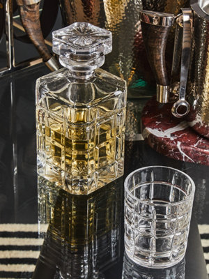 Orsina Decanter With 2 Tumblers, Modern 850ml Whiskey Decanter & Tumblers, Textured Barware Jug, Crystal Drinkware