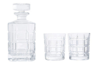 Orsina Decanter With 2 Tumblers, Modern 850ml Whiskey Decanter & Tumblers, Textured Barware Jug, Crystal Drinkware