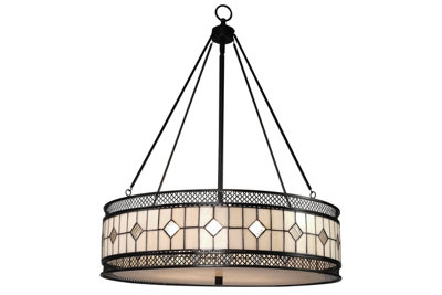 Orsina Diamond Deco Pendant Light, Tiffany Style Pendant With Hand Rolled Glass, Diamond Pattern Hanging Light