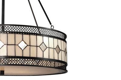 Orsina Diamond Deco Pendant Light, Tiffany Style Pendant With Hand Rolled Glass, Diamond Pattern Hanging Light