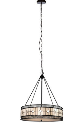 Orsina Diamond Deco Pendant Light, Tiffany Style Pendant With Hand Rolled Glass, Diamond Pattern Hanging Light