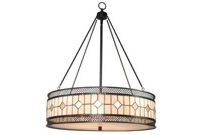 Orsina Diamond Deco Pendant Light, Tiffany Style Pendant With Hand Rolled Glass, Diamond Pattern Hanging Light