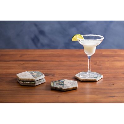 Orsina Distinctive Beige Marble and Paua Shell Coaster Set, Decorative ...