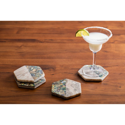 Orsina Distinctive Beige Marble and Paua Shell Coaster Set, Decorative ...