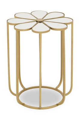 Orsina Distinctive Petal Side Table With Mirrored Top, Gold Finish ...