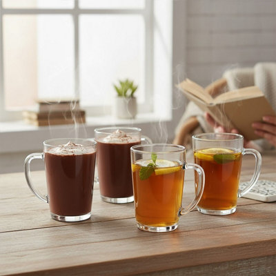 Orsina Durable Clear Tall Glass Mugs Set Of 4, Durable Coffee Mugs ...