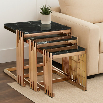 Orsina Durable Design Set Of 3 Square Nesting Tables, Luxurious Small ...