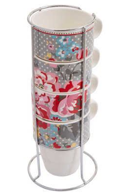 Orsina Floral Design Set Of Four Stackable Mugs, Beautiful Colourful ...