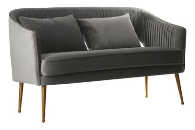 Orsina Grey Velvet Sofa With Pleated Backrest, 2 Seater Sofa,Modern ...