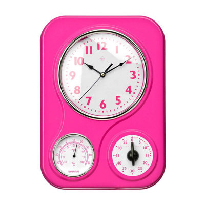 Orsina Hot Pink Timer/Temperature Display Wall Clock