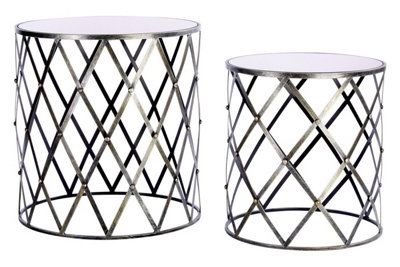 Orsina Industrial Set Of Two Diamond Design Silver Tables, Versatile ...