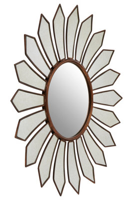 Orsina Luxe Antique Gold Petal Wall Mirror, Boutique-Inspired Decorative Mirror, Unique Gold Finish Accent Mirror
