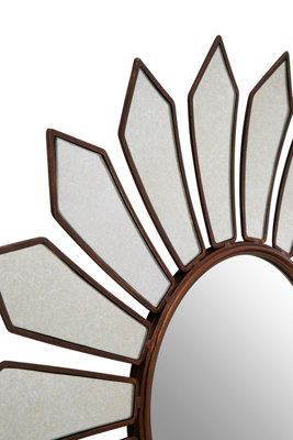 Orsina Luxe Antique Gold Petal Wall Mirror, Boutique-Inspired Decorative Mirror, Unique Gold Finish Accent Mirror