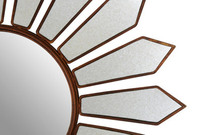 Orsina Luxe Antique Gold Petal Wall Mirror, Boutique-Inspired Decorative Mirror, Unique Gold Finish Accent Mirror