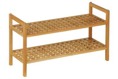 Orsina Luxe Walnut 2 Tier Wooden Shoe Rack, Versatile 2 Tier Boot Tray, Natural Criss-Cross Frame Shoe Organizer
