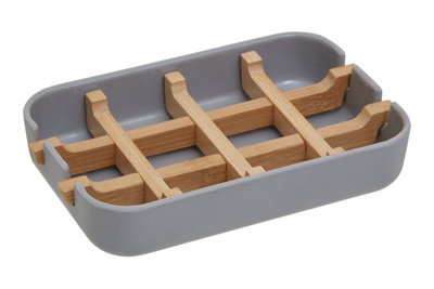 Orsina Modern Grey Bamboo Soap Dish, Minimalist Draining Soap Tray With ...