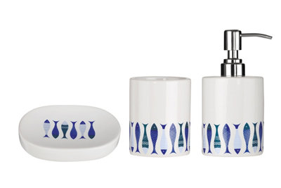 Orsina Modern White & Blue 3 Piece Bathroom Set, Dolomite Accessories ...
