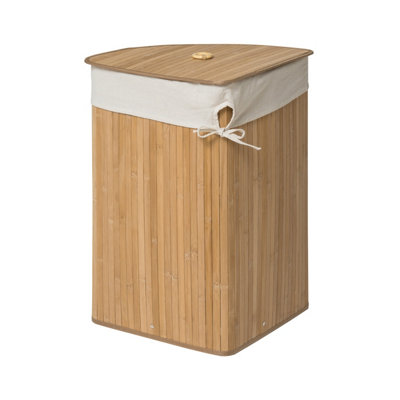 Orsina Natural Bamboo Corner Laundry Hamper, Space-Saving Triangular ...