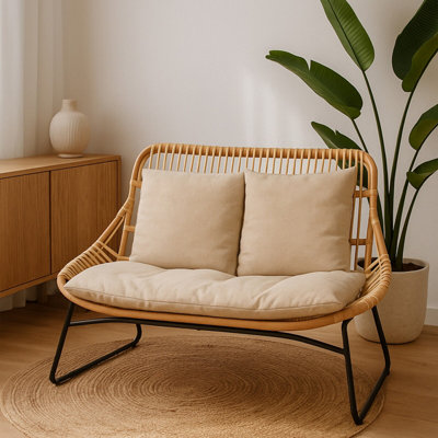 Orsina Natural Rattan Sofa, 2 Seat Rattan Sofa for Lounge, Living Room ...