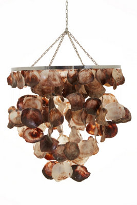 Orsina Natural Shell Pendant Shade, Circular Frame With Cascading Palu Shells, Earth-Toned Hanging Ceiling Light