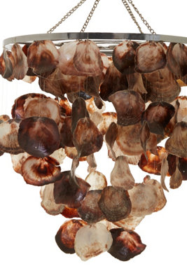 Orsina Natural Shell Pendant Shade, Circular Frame With Cascading Palu Shells, Earth-Toned Hanging Ceiling Light