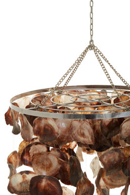 Orsina Natural Shell Pendant Shade, Circular Frame With Cascading Palu Shells, Earth-Toned Hanging Ceiling Light