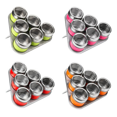Orsina Orange Magnetic Spice Jars With Triangular Tray