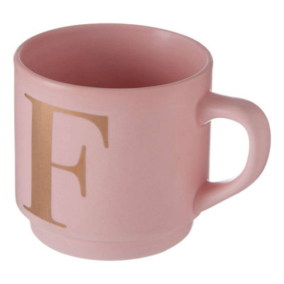 Orsina Pink F Letter Mug With Luxe Gold Detailing,Durable Mug With ...