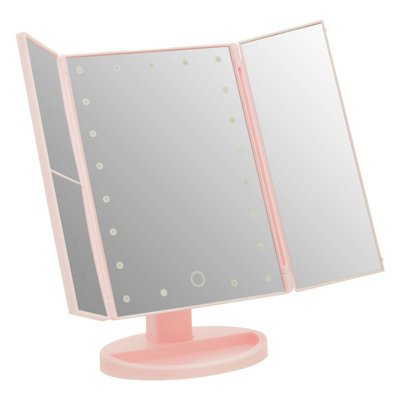 Orsina Portable Tri Fold Pink Led Table Mirror, Tri Fold Design Table ...