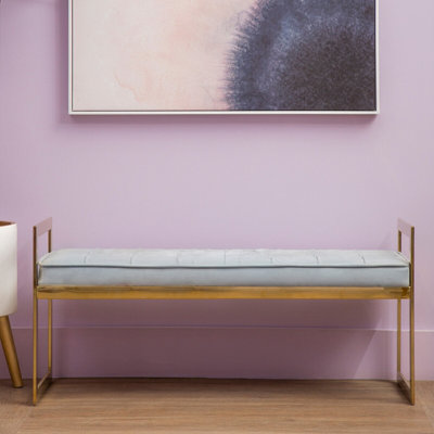 Orsina Powder Blue And Gold Tufted Bench, Velvet Entryway Bench With ...