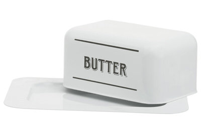 Orsina Rectangular White Metal Butter Dish, Metal Build Covered Butter ...