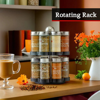Orsina Revolving Design Black and Chrome Effect Spice Rack With 16 Jars ...