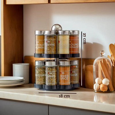 Orsina Revolving Design Black and Chrome Effect Spice Rack With 16 Jars ...