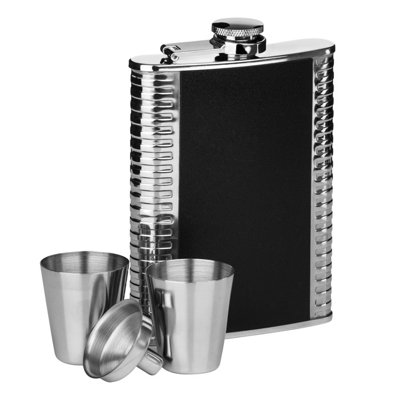 Orsina Ribbed Stainless Steel Hip Flask Set, 5oz Textured Flask With ...