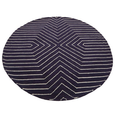 Orsina Round Blue And White Rug, Hand Tufted Wool Rug With Geometric ...